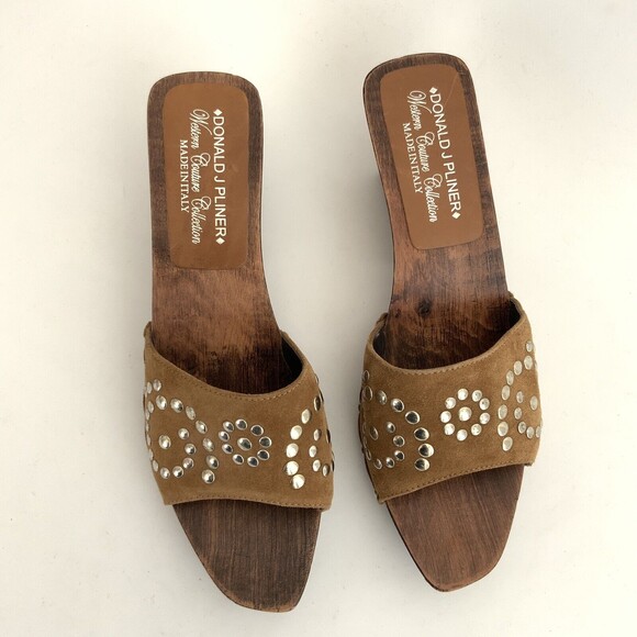 Donald J. Pliner Italian Suede Studded Square Peep-toe Western Clog 8 - Picture 12 of 13